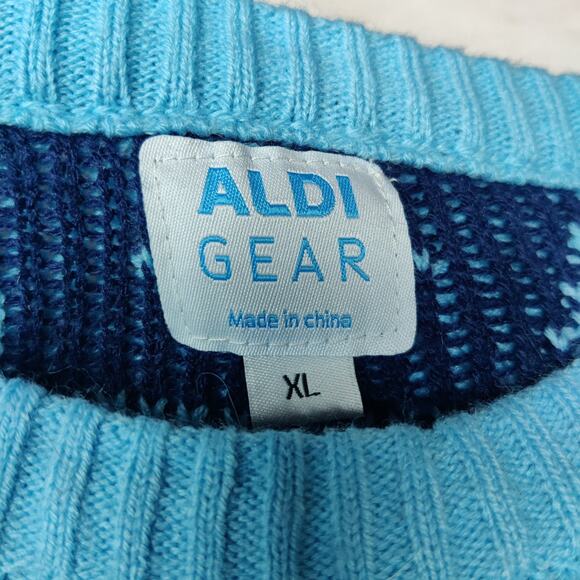 Aldi Gear Holiday Lights Retro Fair Isle Knit Ugly Christmas Sweater Blue XL - Picture 6 of 10